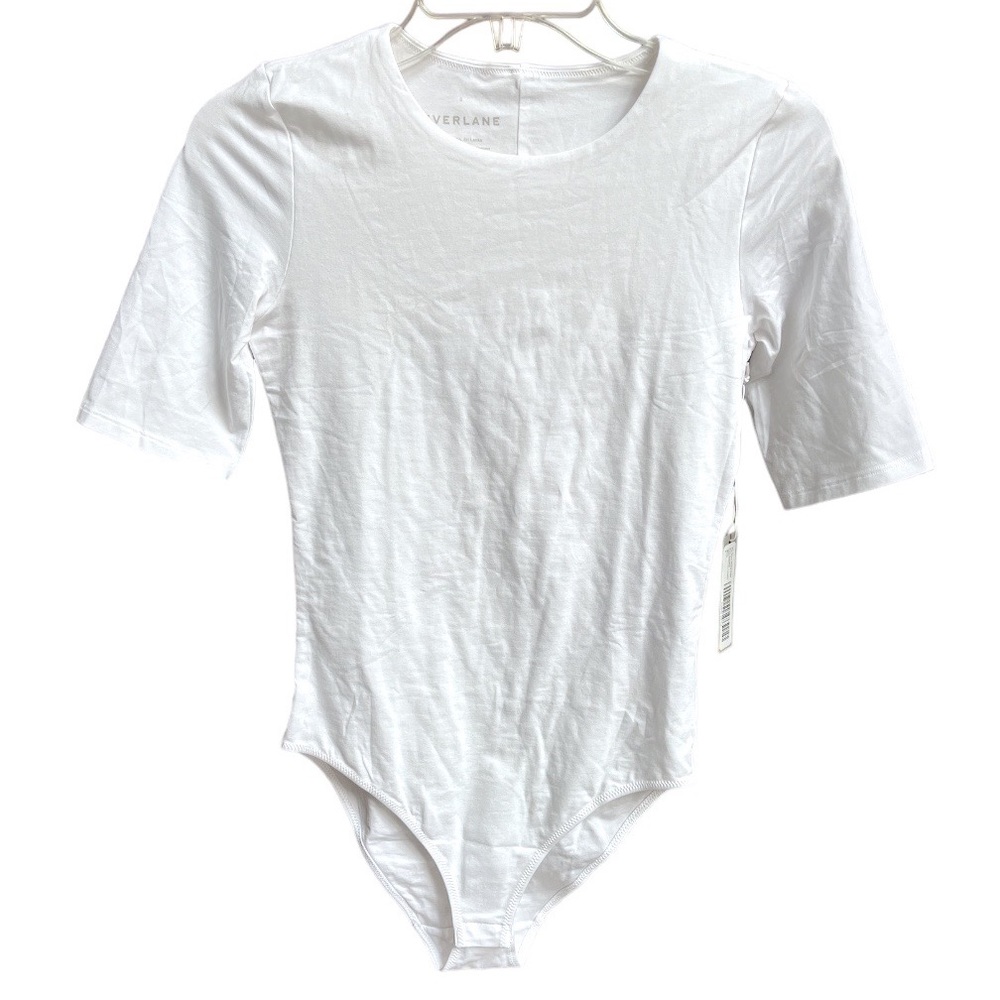 Everlane The Short Sleeve Crew Neck Bodysuit White Size Small